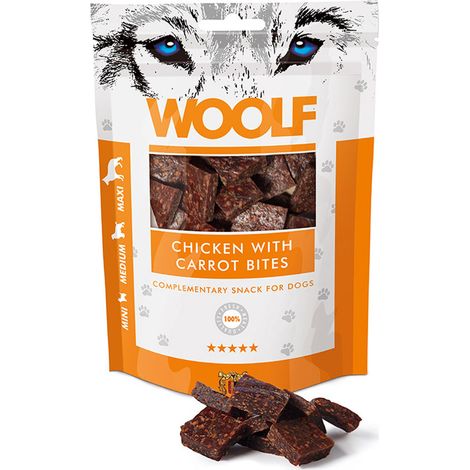 Woolf Bites Pollo Zanahoria Golosina para Perros Mini Mediana Maxi 100g