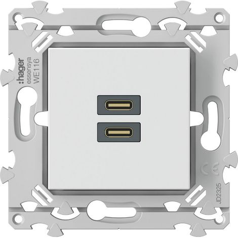 Chargeur double USB C+C 20W Hager Essensya Finition: Blanc