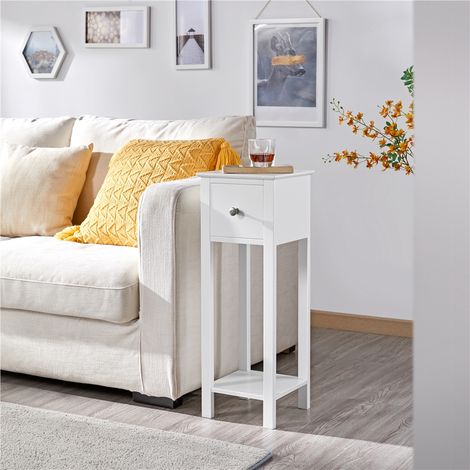 Yaheetech – Table de chevet blanche en MDF – 1 tiroir et étagère – Dimensions 25x25x70 cm – Design minimaliste pour petits espaces (1/5)