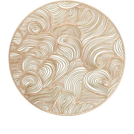 Lntyq Lot de 6 sets de table ronds dorés, napperons creux, napperons en PVC doré, napperons antidérapants résistants à la chaleur pour mariage, napperons lavables,38cm (1/5)