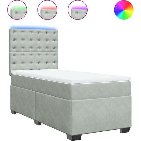 Lit simple Lit adulte Sommier à lattes de lit et matelas Gris clair 100x200cm Velours