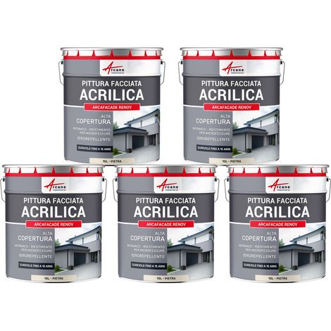 Pittura acrilica per esterni: per facciate esterne e stucco - ARCAFAÇADE RENOV - 5 x 10 L Pietra - RAL 090 90 10 - ARCANE INDUSTRIES