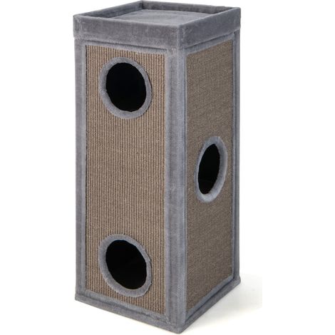 Condominio per gatti alto 99 cm con trespoli per graffiare 3 nascondigli 4 morbidi cuscini in peluche, Casa per gatti a 4 piani Grigio (1/4)
