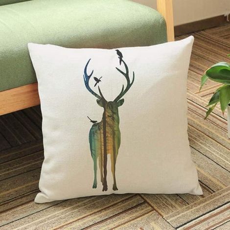 5pcs Taies d'oreiller - Tête de renne Cerf Animal Print Câlin - Décoration de canapé - 45X45 Cm (1/4)