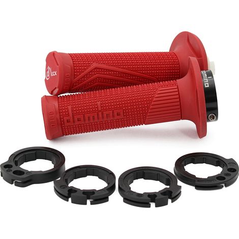 Puños DOMINO OFF ROAD D-LOCK (con adaptadores de rodillo de acelerador - KTM, Husqvarna, Gasgas, Honda, Kawasaki, Suzuki, Yamaha) Rojo