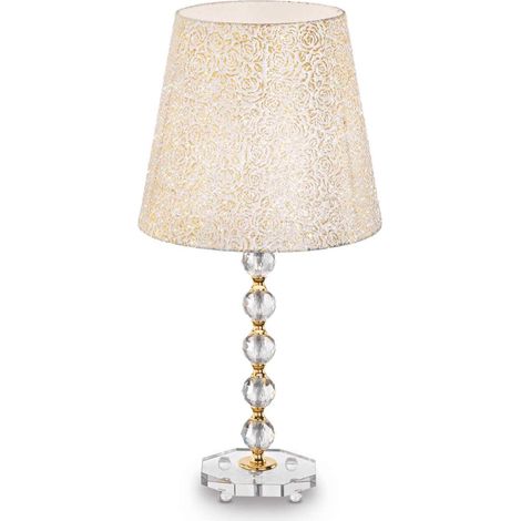 Ideal Lux Queen - Lámpara de mesa grande 1 luz Dorada con decoración de cristal, E27