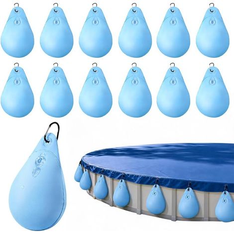 Housse de piscine avec crochets Lot de 12 bâches d'hiver pour piscine, sac lesté, housse de piscine, sac suspendu pour couverture de piscine d'hiver (1/5)