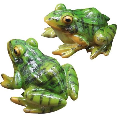 Frog Statue, 2PCS Pond Resin Frog Figurine Craft Ornament Fairy Garden Micro Landscape Decoration for Plant Pot (1/5)