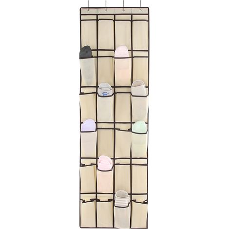 Sac de rangement suspendu multi-usage à 24 poches, non tissé, pour chaussures (beige) (1/5)