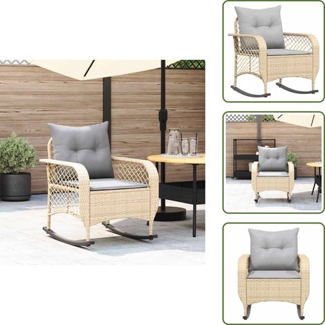 vidaXL Chaise à bascule de jardin avec coussins beige résine tressée (1/5)