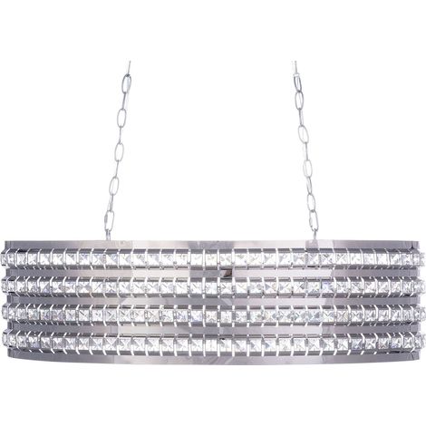 Beliani Pendant Lamp Silver Iron Glam Crystals Chromed Oval Metal, 2 Bulbs, E27 Fitting, IP 20, Cord 85 cm, 76 x 31 x 108 cm CAVONE (1/5)