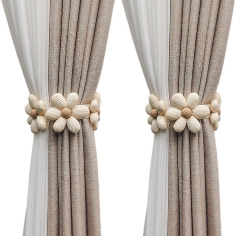 Lot de 2 attaches de rideaux à fleurs, attaches décoratives pour rideaux de chambre, cordon décoratif à fleurs.