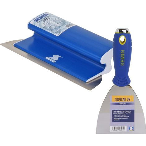 Semin – Lame à enduire CE 78 25 cm – Couteau US 10 cm – Inoxydable – Manche bi-matière – Résistance à l'abrasion – Pour joints plaques de plâtre (1/4)