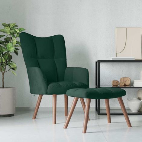 vidaXL Sillón de relax con taburete terciopelo verde oscuro (1/5)