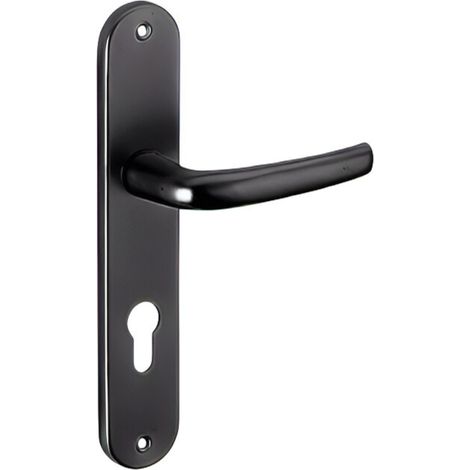 Thirard – Ensemble de poignées pour porte d'entrée Maia – Trou de cylindre – Carré 7mm – Entr'axes 195mm – Finition noir en aluminium embouti (1/2)