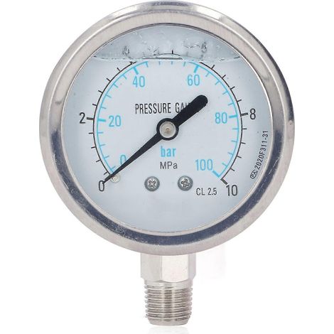 Manometer aus Edelstahl, 1/4 Zoll NPT, Öl-Wasser-Vakuumdruckmesser für Haushalt und Industrie, 0-