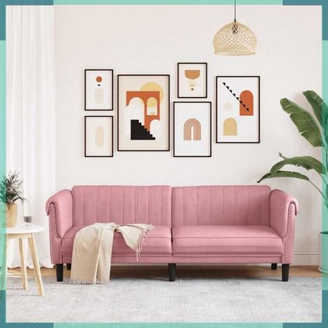 Canapé - 372588 - 3 places - velours rose - 203 x 77 x 74 cm (1/5)