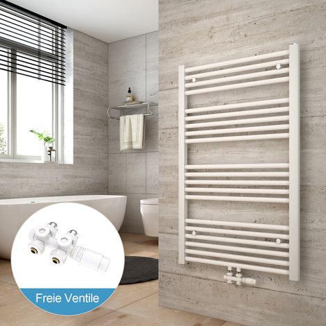 Heilmetz Radiadores toalleros de agua conexión intermedia Incluye conexiones de radiador 100x60cm Blanco Radiador + Blanco Válvula (1/5)
