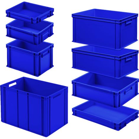 BRB Ensemble de 8 contenants européens en 8 tailles différentes. Tailles/hauteurs, 3x 400x300 / 5x 600x400 mm, bleu