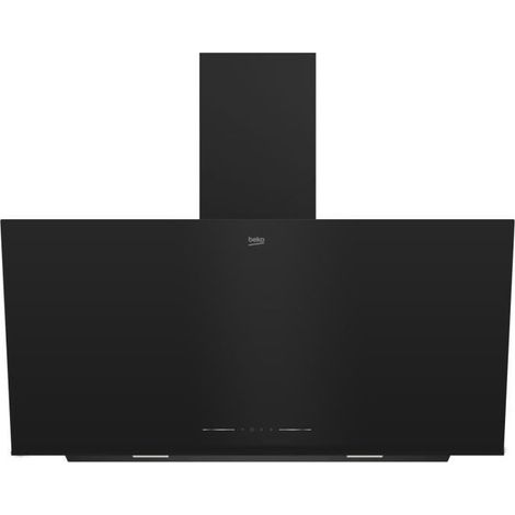 Beko – Hotte décorative murale 90 cm – 3 vitesses d’aspiration – Éclairage LED 2 x 3 W – Filtre à graisse lavable – Design en verre noir