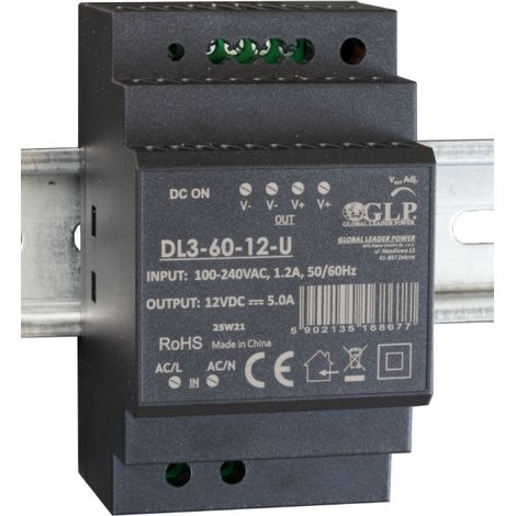 DL3-60-24-U: GLP: Alimentatore per guida DIN da 24 V/2,5 A/60 W con custodia in plastica, Uin = 90-264 V CA