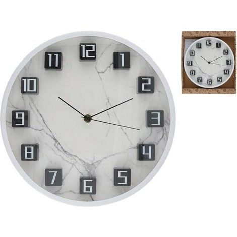 reloj de pared cocina con numeros 3d jalil y fondo marmol diametro 30 cms