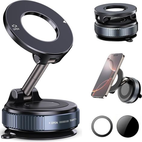 Support magnétique de téléphone à ventouse pour voiture, compatible avec MagSafe, réglable et pliable à 360°, pour rétroviseur, salle de sport (1/5)
