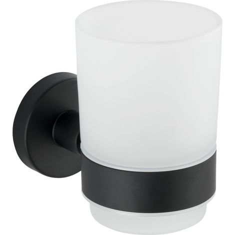 WENKO Zahnputzbecher Uno Bosio Black Edelstahl matt, rostfrei, Schwarz, Edelstahl rostfrei matt