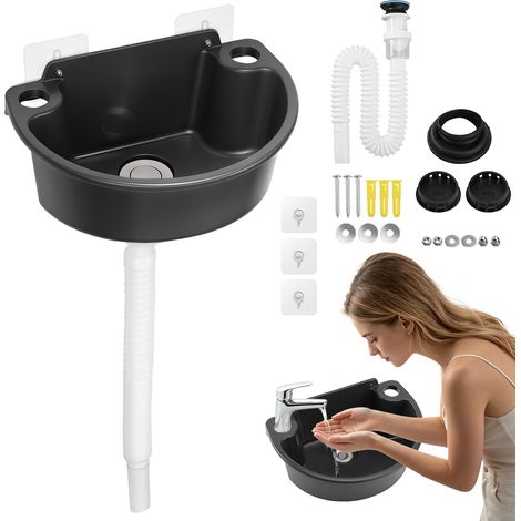 éVier En Plastique, éVier De Camping Mural Avec Bonde De Lavabo Semi-Circulaire Gris Pour Toilettes InvitéS Salle De Bain Camping Jardin Cave Chantier 29x 21x10,5 Cm,noir (1/5)