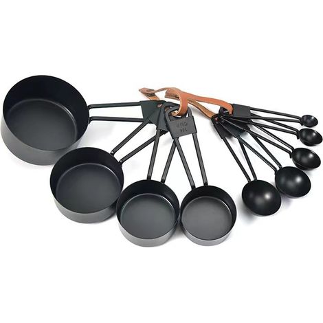 Tasses Doseuses - Cuillères Doseuses - Acier Inoxydable - Pour Liquides Et Solides - Ensemble Empilable Avec Anneau En Cuir - 12 Pièces (1/5)