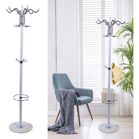 Garderobenständer mit 16 Haken 170cm Kleiderständer Schirmstände Weiß Metall mit Marmorfuß Maximale Belastung 33 lbs Kleiderstange für Mäntel,Hüte,Taschen und Flur,Schlafzimmer,Büro (1/5)