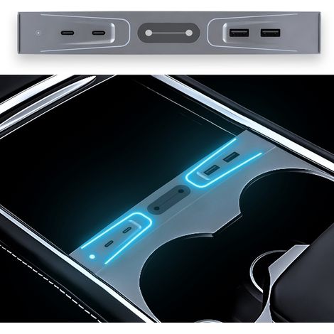 (SS-TSLUSB-13) Avec ouverture compatible avec Tesla Model 3 Y 2021 2022 2023, chargeur rapide 27 W, hub USB, station d'accueil intelligente, accessoires de voiture (1/5)