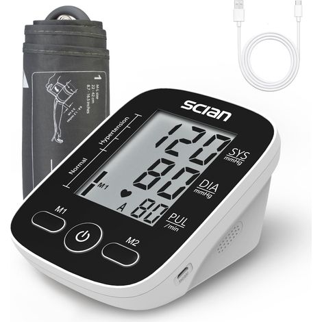 Tensiomètre Bras pour Usage Domestique, Tensiomètre Automatique avec Brassard Universel 22-42cm, Grand Écran LCD, 2 Utilisateurs 180 Mémoires, Câble USB(noir) (1/5)