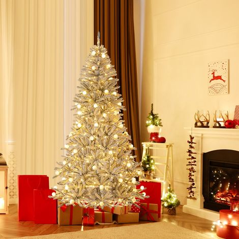 Sapin de Noël Artificiel Enneigé de 210 cm avec 65 Boules Lumineuses 350 LED Blanc Chaud 905 Branches Télécommande et Minuteur Argent (1/2)