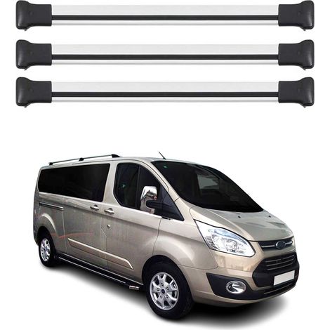 OMAC Barres de toit en aluminium pour Ford Transit Custom / Tourneo Custom I 2012-2023 – TÜV / DIN 75302:2019 – Charge max 75 kg – 2 barres Argent