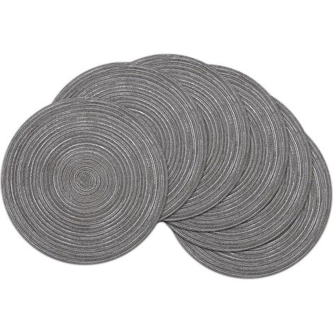 Lot de 6 sets de table ronds lavables gris foncé de 30 cm de diamètre, sets de table en coton tissé, résistants à la chaleur et antidérapants (1/5)