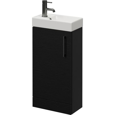 Napoli Cube Nero Oak 400mm Single Door Vanity Unit with Align Basin - 400mm - Gunmetal Grey 160mm Handle