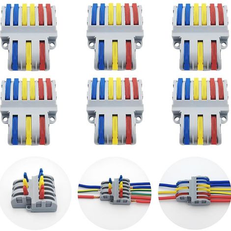 Bornes de Connexion, 6 Pcs Connecteur Electrique Rapide, Connecteurs de Fils Compacts SPL-63 (3 in 6 out) (1/4)