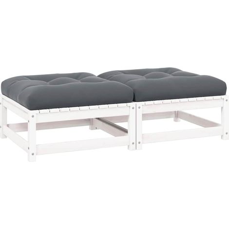 Garten-Fußhocker mit Kissen 2 Stk. Weiß Massivholz Kiefer
