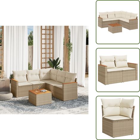 Salon de jardin avec coussins 6 pcs beige résine tressée - Ensemble Salon De Jardin - Mobilier De Jardin - Canapé Extérieur - Chaise Extérieure - Table Basse Jardin (1/5)