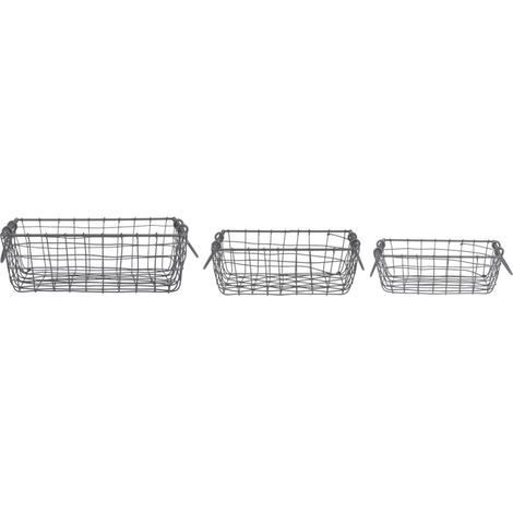 Set de 3 paniers rectangles en fils de fer - Gris - L 34,8 cm - Livraison gratuite
