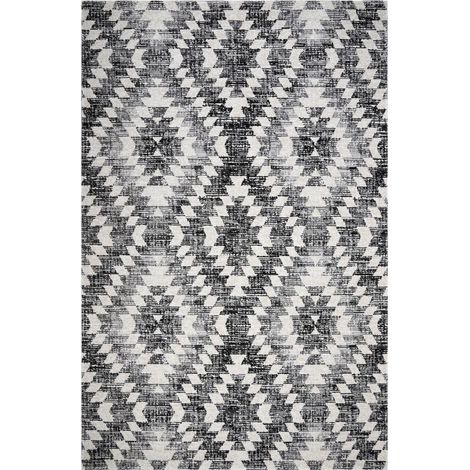 Tapis extérieur kilim 120x170 gris et noir rectangle SANDRINE