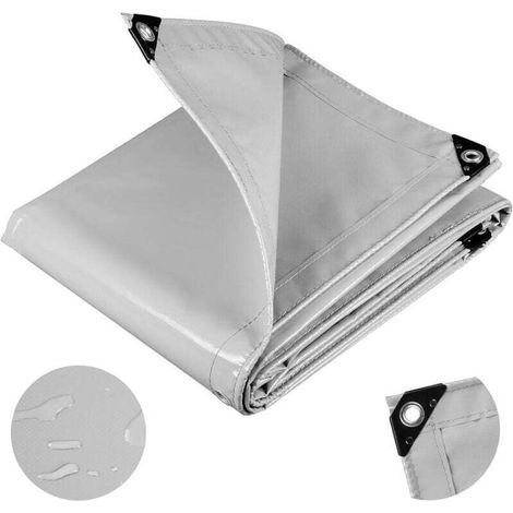 Telo protettivo con occhielli, telo in PVC impermeabile 500 g/m², ultra resistente e durevole, resistente all'alluminio su entrambi i lati, copertura impermeabile per giardino e piscina, 4x6 m, grigio