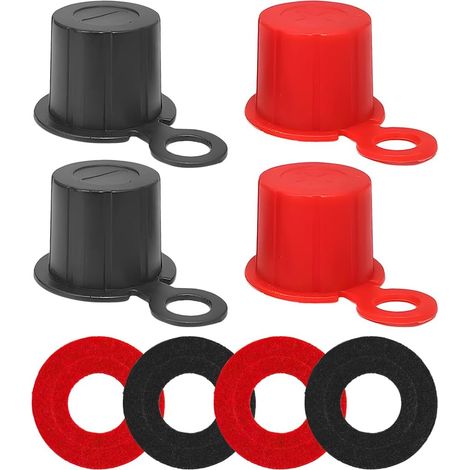 Juego de 4 tapas para terminales de batería de 19/17 mm con arandelas, fabricadas en policarbonato negro/rojo, con indicación de polaridad, fácil instalación mediante ajuste a presión y aislamiento de (1/5)