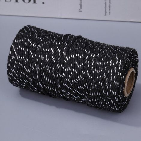 Ficelle de coton 100 m, fil de coton bicolore 2 mm - ficelle de ligature en coton, emballage cadeau, pour la décoration de cadeaux faits main, loisirs créatifs, noir et argent (1/5)