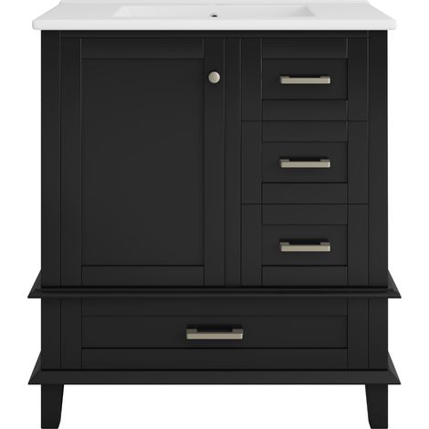 Meuble de salle de bains noir avec vasque en céramique intégrée 76x45,5x83,5 cm (1/5)