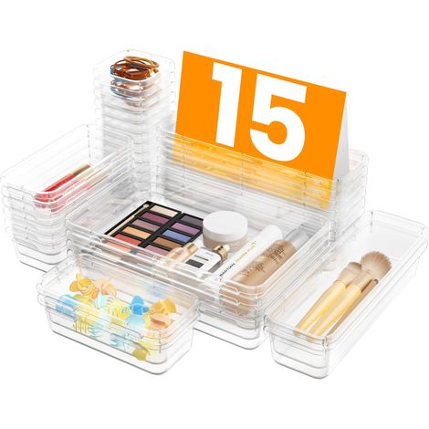 15 pièces Organisateur de tiroirs avec 4 tailles, organisateur de coiffeuse, système d'organisation de tiroirs pouvant être utilisé pour les, les salles de bains (1/5)