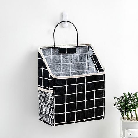 Organisateur mural avec poches [Sac] Premium Coton Linen 38x22x9.5cm 155g Gris / Plaid / Vert / Blanc / Bleu / Noir + Hook inclus (1/5)