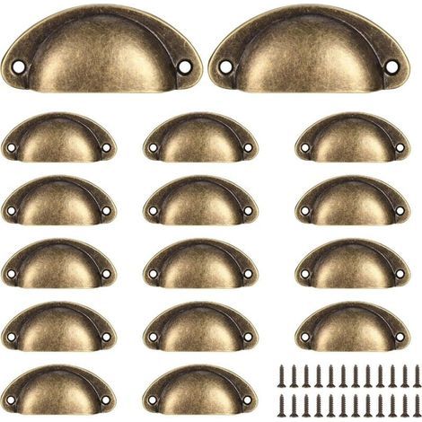 Lot de 16 poignées vintage demi-rondes pour tiroirs, poignées et boutons de porte d'armoire de cuisine, poignées de porte de commode (1/4)