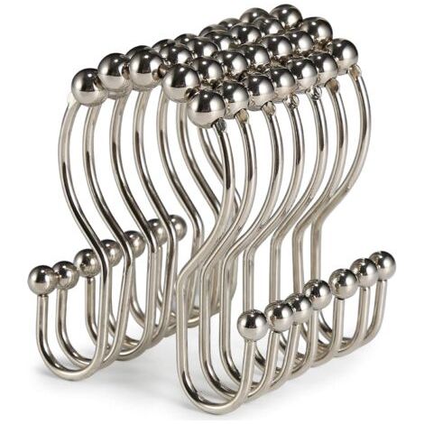 BUNTHAUS Lot de 12 Crochets de Rideau de Douche en Acier Inoxydable antirouille avec Double Crochet Coulissant Anti-Chute pour Rideau de Douche de Salle de Bain (Nickel) (1/5)